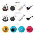 Pirate, bandit, ship, sail .Pirates set collection icons in cartoon,flat,monochrome style vector symbol stock
