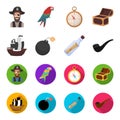 Pirate, bandit, ship, sail .Pirates set collection icons in cartoon,flat style vector symbol stock illustration web.