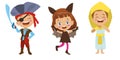 Pirate bat girl and egyptian outfit cute kids in costume Royalty Free Stock Photo