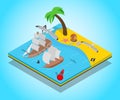 Pirate beach concept banner, isometric style