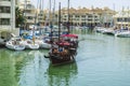 Pirate boat moored in Marbella, Spain city summer