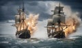 The pirate boats clash in an epic sea fight