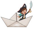 Pirate boy on paper boat