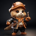 Hyper-realistic Steampunk Cat Figurine In Brown Suit With Ax