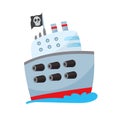 Pirate buccaneer filibuster corsair sea dog ship icon game, isolated flat design. Color cartoon frigate. Vector Royalty Free Stock Photo