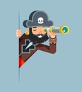 Pirate Buccaneer Filibuster Corsair Sea Dog Spyglass Telescope Spy Look Out Corner Idea Search Discovery Concept Royalty Free Stock Photo