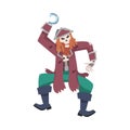 Pirate or Buccaneer Skeleton in Rags with Hook Dancing Vector Illustration