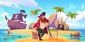 Pirate buried treasure chest on tropical island Royalty Free Stock Photo