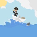 Pirate Businessman Trip In The Ocean Color Illustration