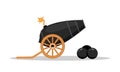 Pirate cannon with cannonballs. Piracy icon isolated on white background. Vector illustration in flat cartoon style