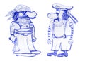 Pirate and Captain. A bandit with a pistol and an angled sailor.