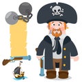 Pirate Captain. Banner from an old parchment with space for text. Drawing on themes Ganster to design T-shirts, playing cards, Royalty Free Stock Photo