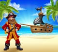 Pirate Captain Beach Ship Cartoon Background