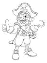 Pirate Captain Cartoon Black And White Outline