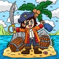 Pirate Captain on an Island Colored Cartoon