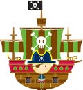 Pirate Captain and Ship with Skull and Crossbones Royalty Free Stock Photo