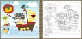 Vector cartoon of little bear on sailboat with friends