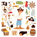 Pirate character design with vector icons. Royalty Free Stock Photo