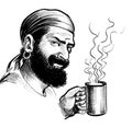 Pirate character drinking a mug oof coffee Royalty Free Stock Photo
