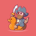 Pirate character riding a yellow rubber duck vector illustration. Royalty Free Stock Photo