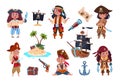 Pirate characters. Cartoon kids pirates, sailors and captain vector isolated set Royalty Free Stock Photo