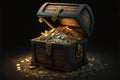 Pirate chest of gold coins and treasure