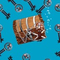 Pirate chest underwater seamless illustration