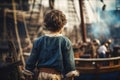 Pirate child boy aboard pirate ship. Generate Ai