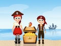 Pirate children with trasure