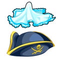 Pirate cocked hat and vintage handkerchief. Vector