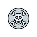 Pirate coin, doubloon, treasure flat color line icon.