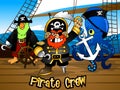 Pirate crew with the Captain on a ship deck