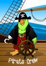 Pirate crew parrot with hook steering the ship