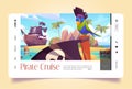 Pirate cruise banner with parrot and ship in sea