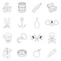 Pirate culture symbols icon set outline