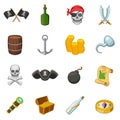 Pirate culture symbols icons set, cartoon style