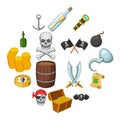 Pirate culture symbols icons set, cartoon style