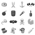 Pirate culture symbols icons set monochrome