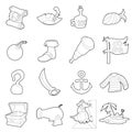 Pirate culture symbols icons set, outline style Royalty Free Stock Photo