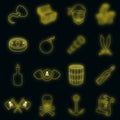 Pirate culture symbols icons set vector neon Royalty Free Stock Photo