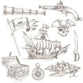 Pirate Elements Hand Drawn Set Royalty Free Stock Photo