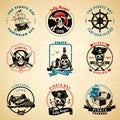 Pirate emblems vintage old paper set