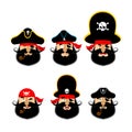 Pirate emoji head set. Filibuster sad and merry emotion face. Bu