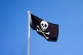 Pirate Flag In Blue Sky Background Royalty Free Stock Photo