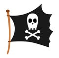 Pirate flag icon. Raider ship pennant with crossed bones and skull illustration.  Black marine robber banner. Treasure hunt Royalty Free Stock Photo