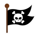 Pirate flag icon. Raider ship pennant with crossed bones and skull illustration.  Black marine robber banner. Treasure hunt Royalty Free Stock Photo