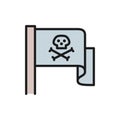 Pirate flag, Jolly Roger flat color line icon. Royalty Free Stock Photo