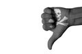 Pirate flag on male thumb down hand Royalty Free Stock Photo