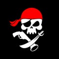 Pirate flag skull. Black Banner filibuster. Head skeleton pirate Royalty Free Stock Photo