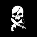 Pirate flag skull. Black Banner filibuster. Head skeleton pirate Royalty Free Stock Photo